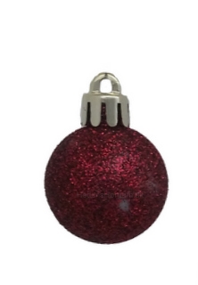 Mini julekugle 3 cm farve mørk rød glimmer